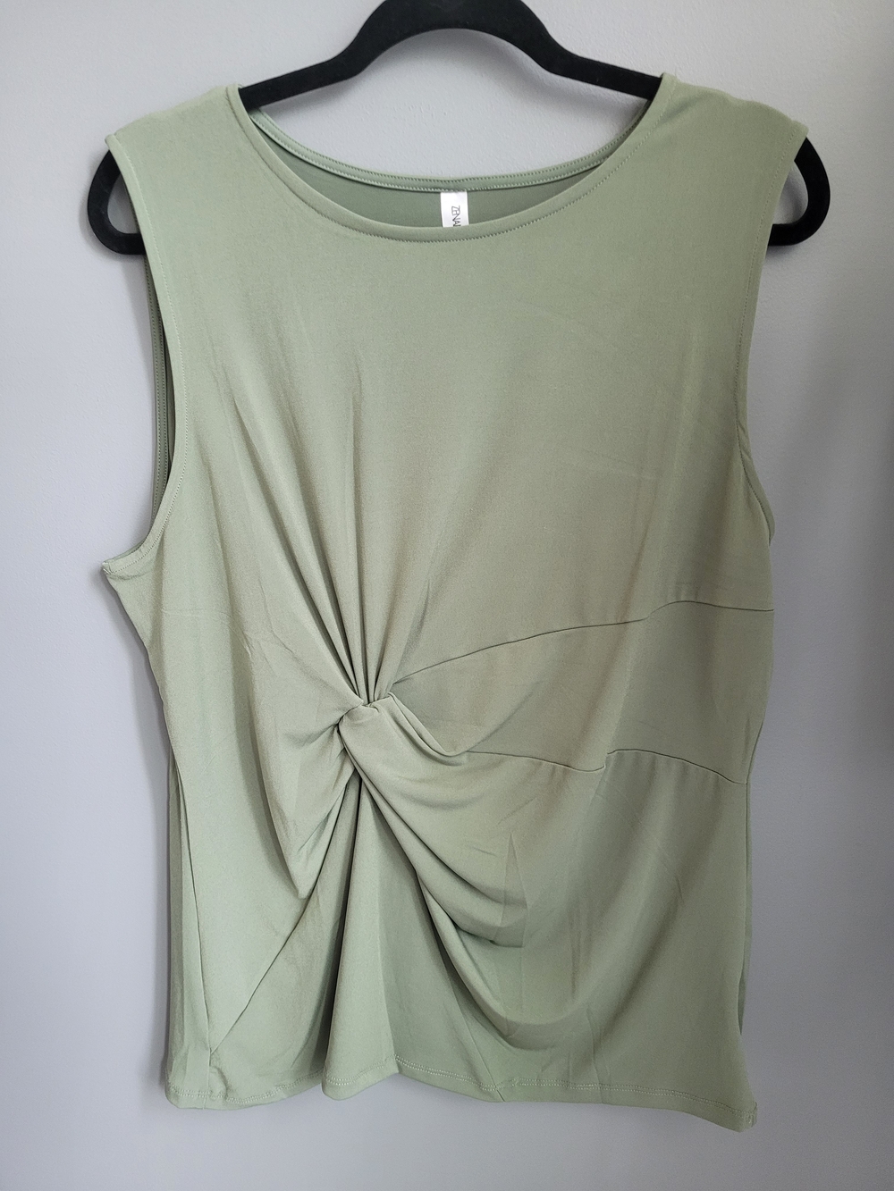 Zenana Outfitters Women's Sleeveless Twist-Front Top - Sage Green, 1X